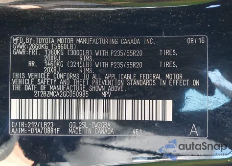 2016 Lexus Rx 350 из США, поврежденный, VIN 2T2BZMCA2GC050985